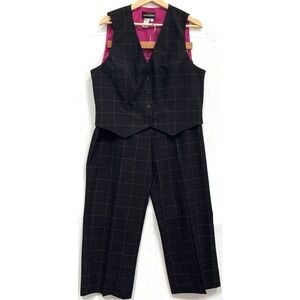 Metrostyle Black Checkered Pants and West Suit Set sz 14